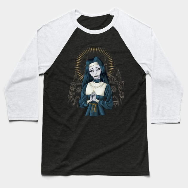 Valak, the Demon Nun in Neutral Colors Baseball T-Shirt by AranisuDrawings